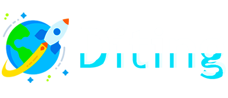 Logotipo de Diting con un cohete orbitando la Tierra, simbolizando innovación y alcance global.